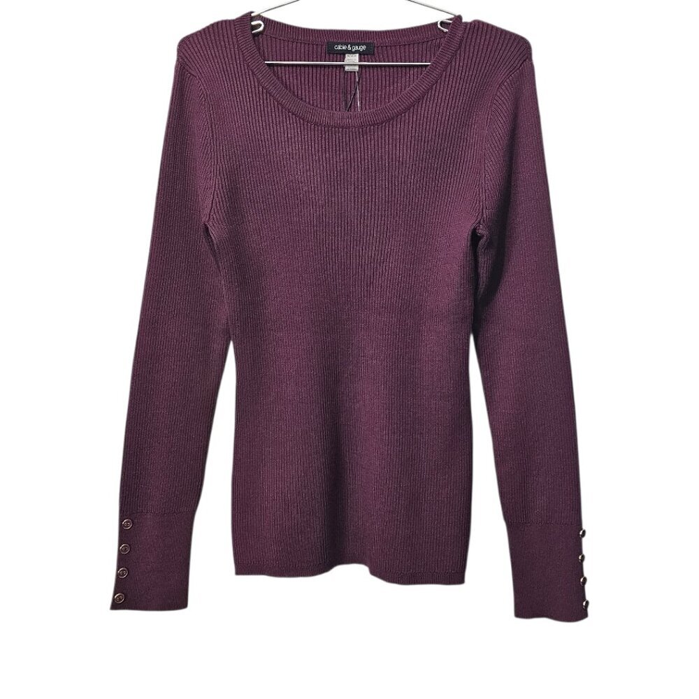 Cable & Gauge Women's New Ribbed Knit Crew Neck Long Sleeve Pullover Sweater